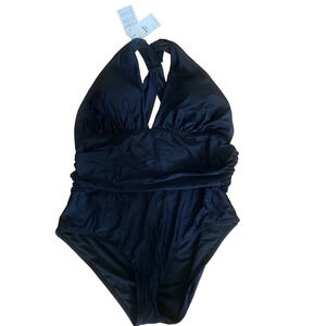 NWT YOU DI AN WOMEN'S BLACK PADDED CRISS CROSS BACK ONE PIECE RUCHED SWIMSUIT XL